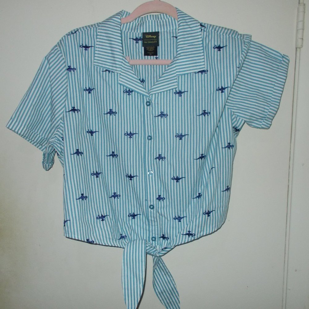 Disney Aladdin Striped Button Up Top Blue/White Size Medium